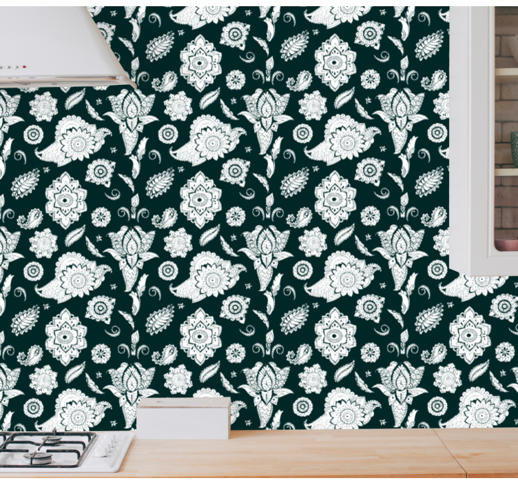 Papier peint cuisine motif de carreaux floraux - TenStickers