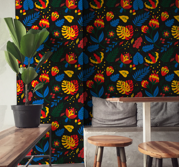 Papier peint ornemental motif de feuilles florales - TenStickers