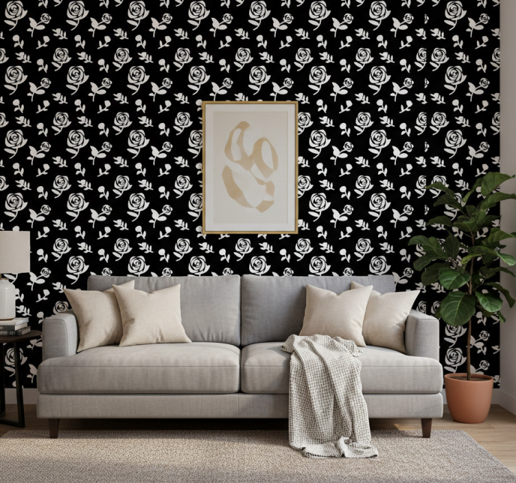 Papier peint ornemental motif floral monochrome - TenStickers