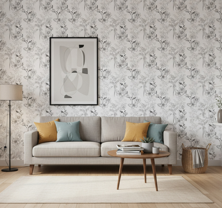 Papier peint papillon motif fleurs noires - TenStickers