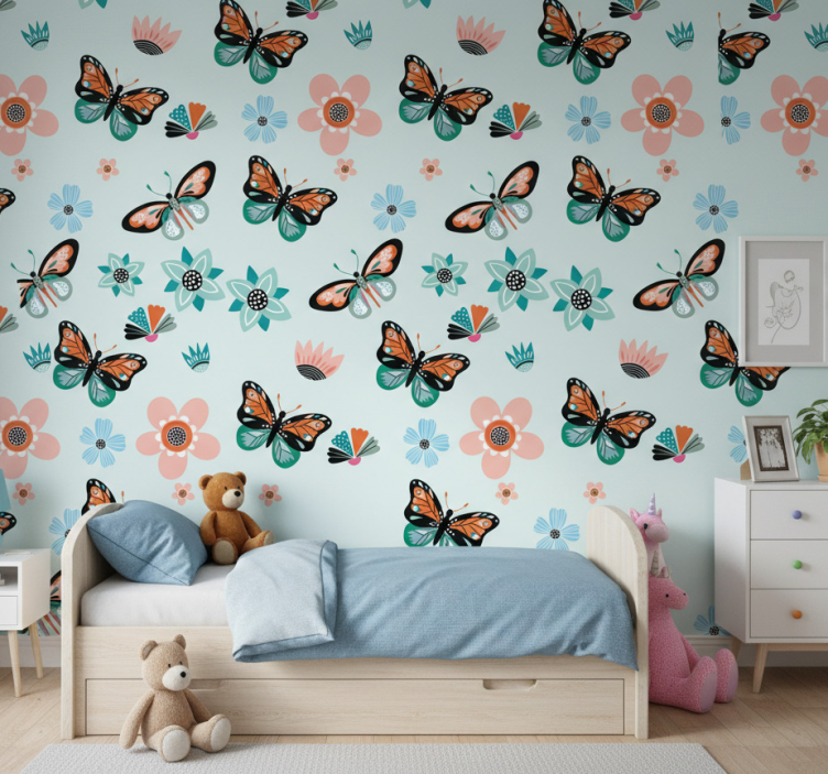 Papier peint papillon fleurs et papillons - TenStickers