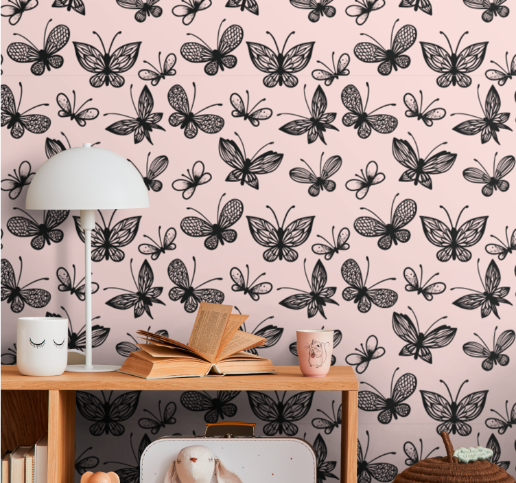 Papier peint papillon motif noir et rose - TenStickers