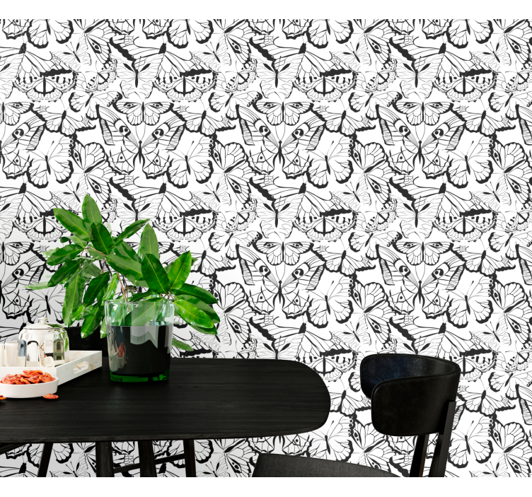 Papier peint papillon motif élégant en noir et blanc - TenStickers