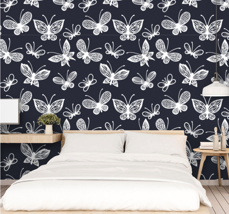 Papier peint papillon Élément papillon blanc et bleu foncé - TenStickers