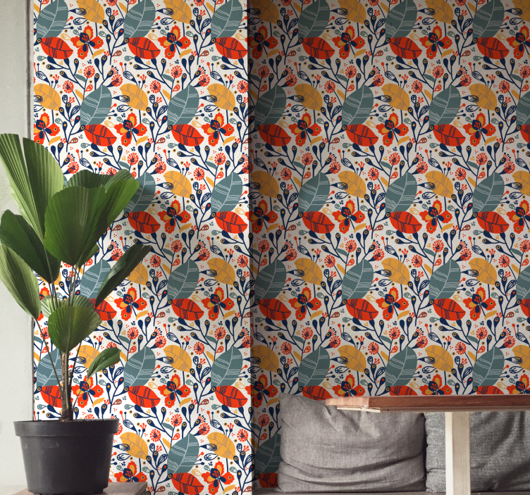 Papier peint nature conception de feuilles florales - TenStickers