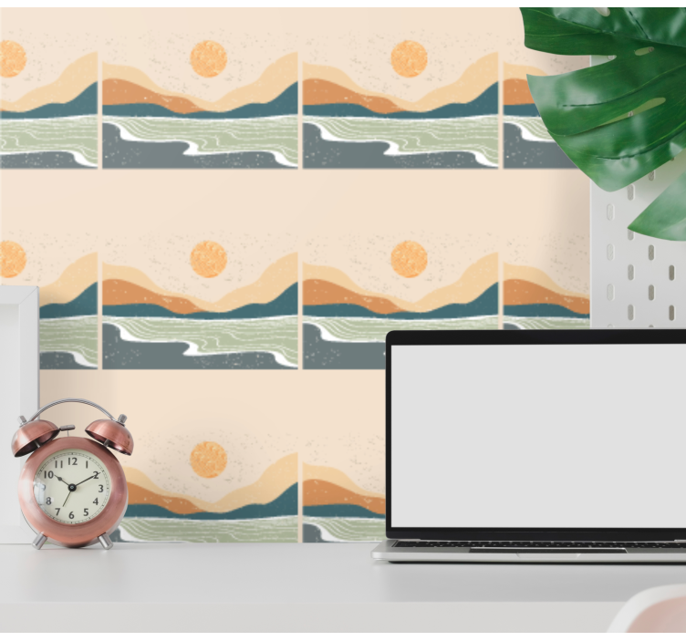 Papier peint paysage coucher de soleil plage pastel - TenStickers