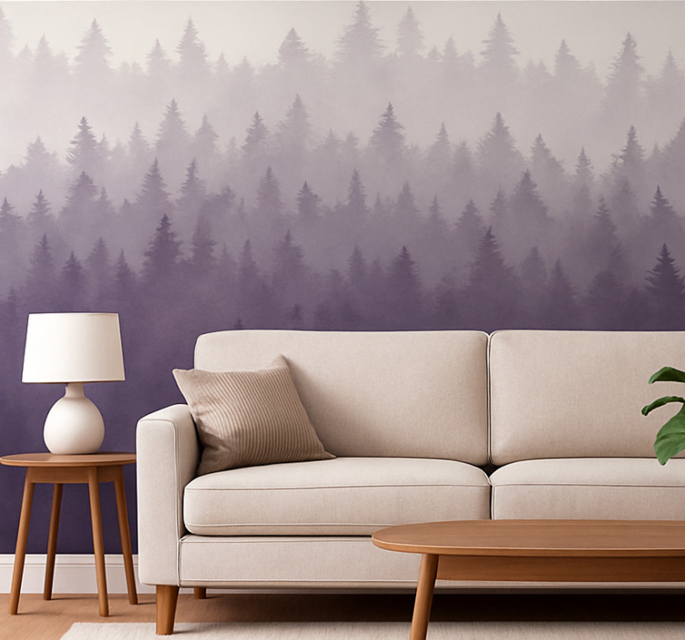 Papier peint paysage forêt de brume violette - TenStickers