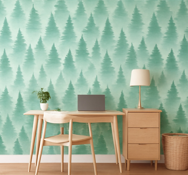 Papier peint paysage forêt de pins brumeuse - TenStickers