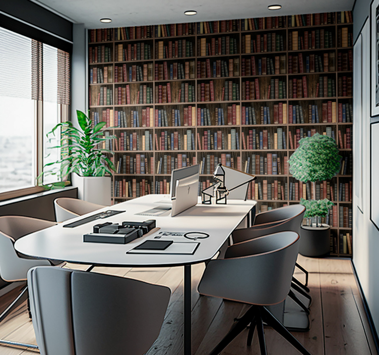 Papier peint bureau livres de bibliothèque - TenStickers