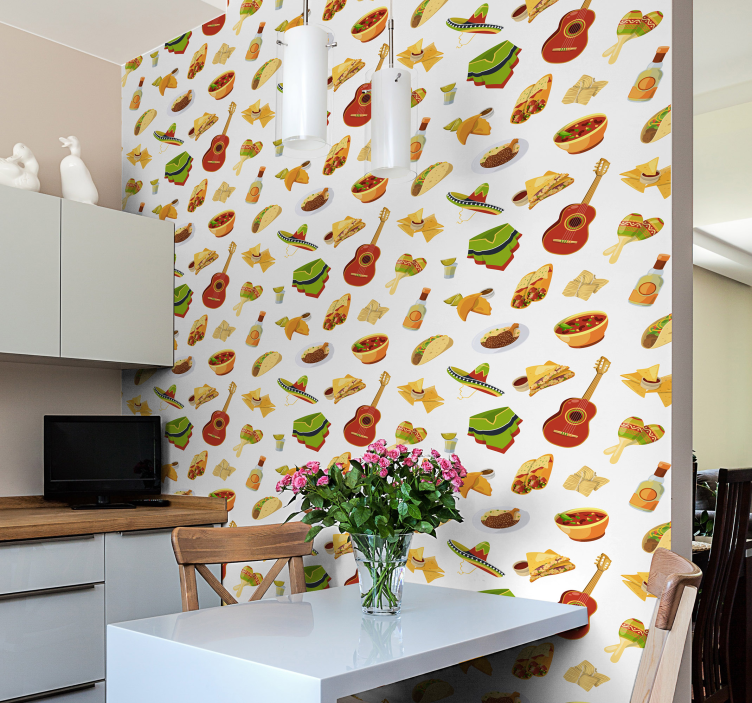 Papier peint rayé motifs de cuisine mexicaine - TenStickers