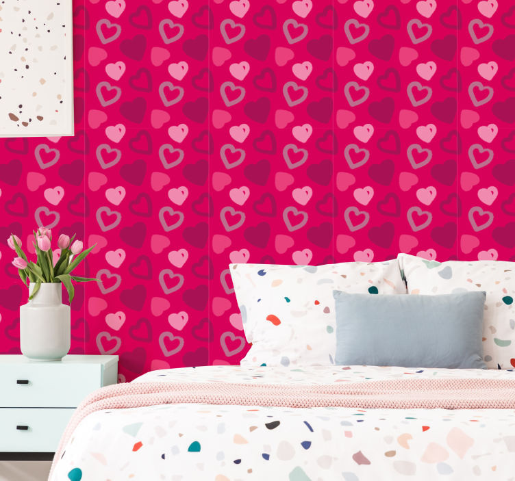 Papier peint chambre ado rose fuchsia avec des cœurs - TenStickers