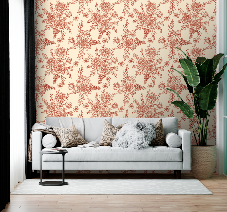 Papier peint motif floral style Toile de Jouy - TenStickers