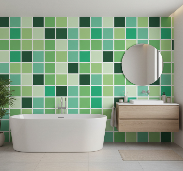 Papier peint salle de bain blocs de couleur verte - TenStickers