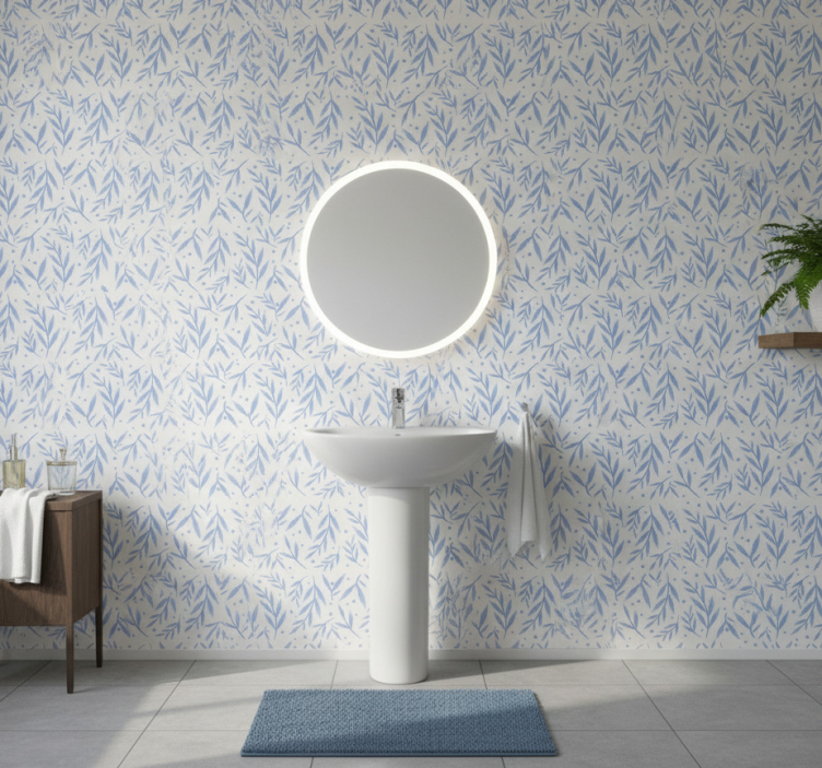 Papier peint salle de bain motif bleu et blanc - TenStickers