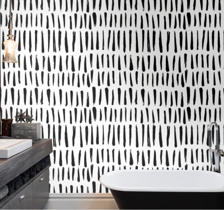 Papier peint salle de bain rayures noir et blanc - TenStickers