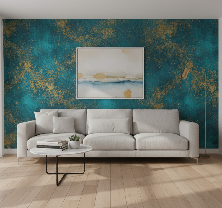 Papier peint salon à motifs teal usé - TenStickers