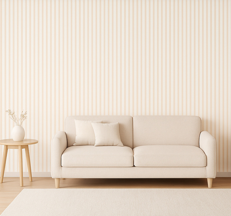 Papier peint salon bandes fines beige blanc - TenStickers