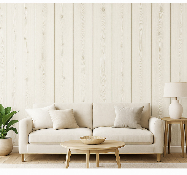 Papier peint salon bois blanchi - TenStickers
