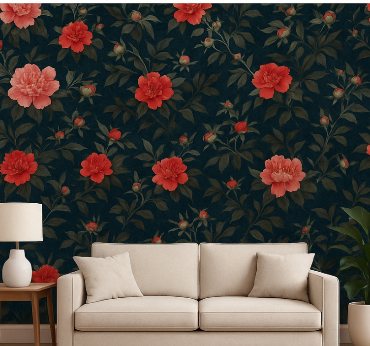 Papier peint salon botanique sombre vintage - TenStickers