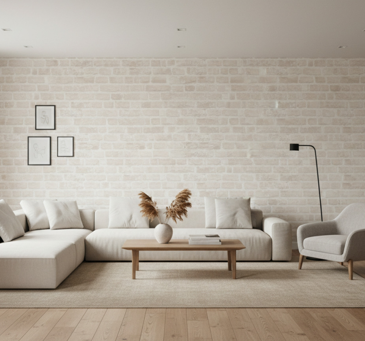 Papier peint salon brique blanche faux effet - TenStickers