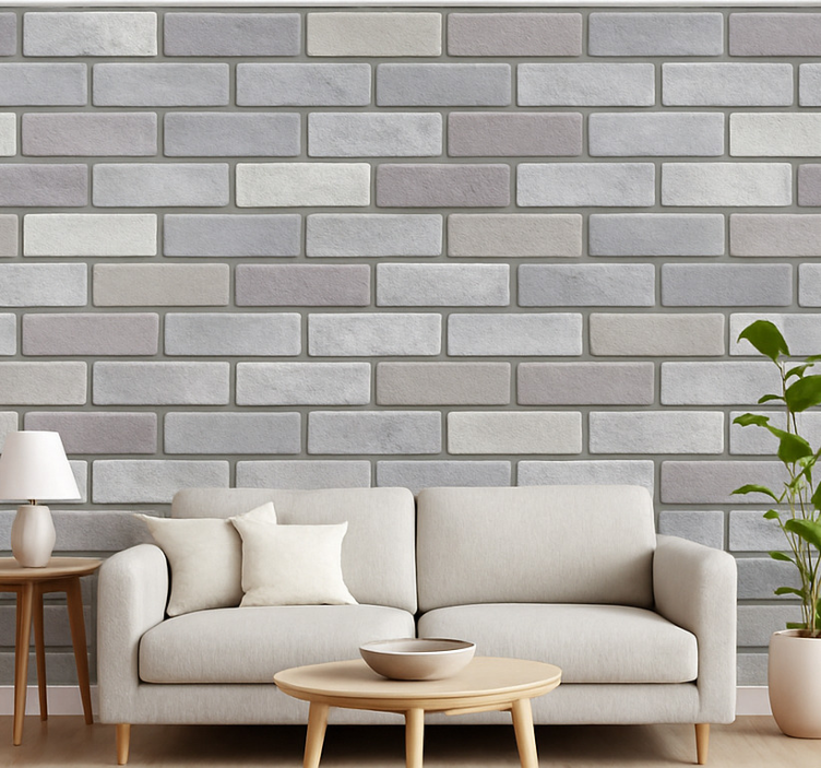 Papier peint salon briques gris clair - TenStickers