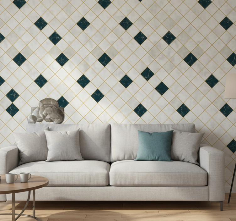 Papier peint salon carreaux de ciment tons gris - TenStickers