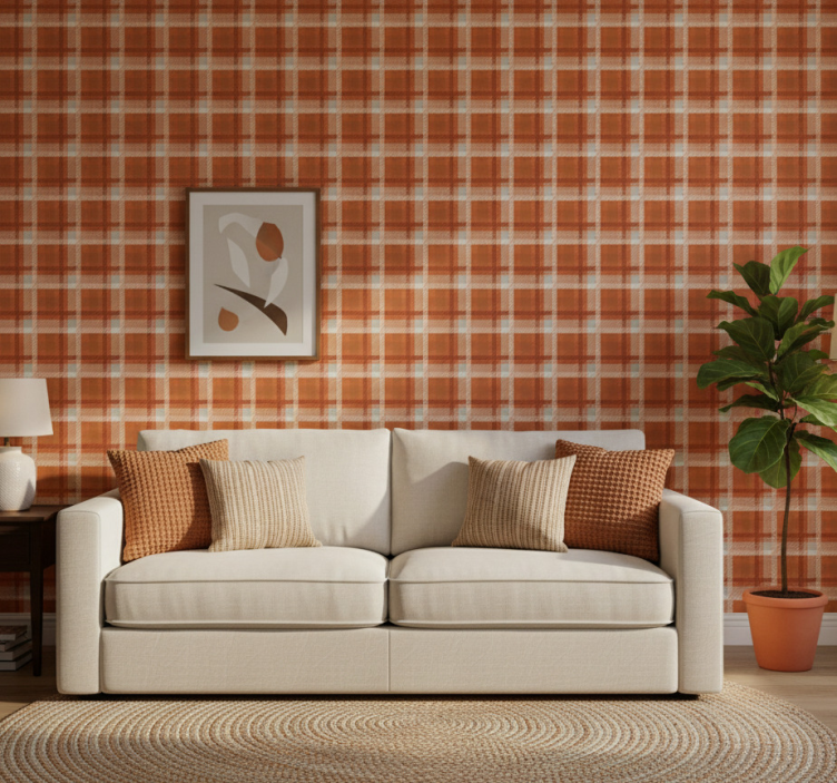 Papier peint salon chaleur à motif écossais - TenStickers