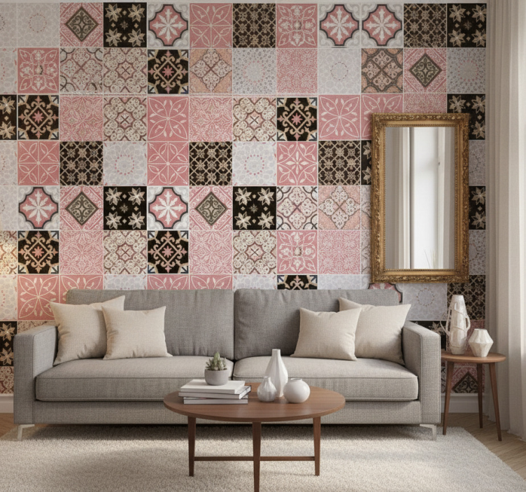 Papier peint salon ciment rose - TenStickers