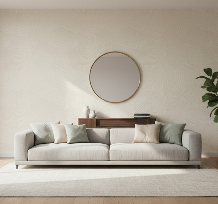 Papier peint salon crème vague embossée - TenStickers