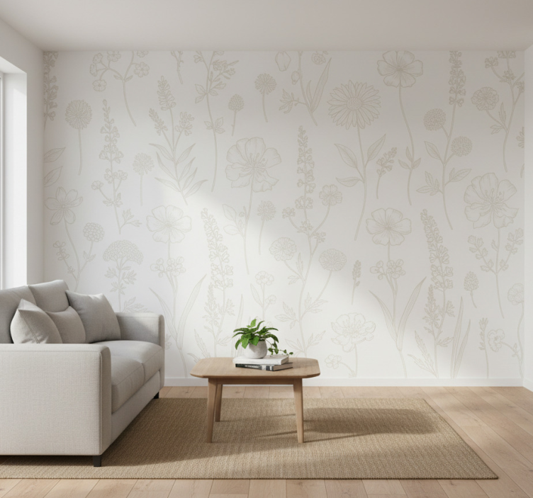 Papier peint salon croquis botanique - TenStickers