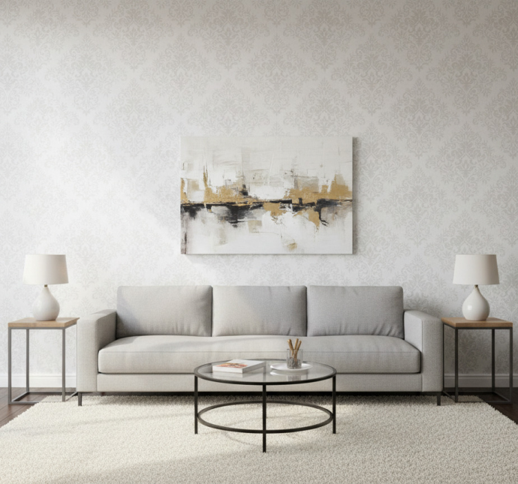 Papier peint salon damassé blanc classique - TenStickers