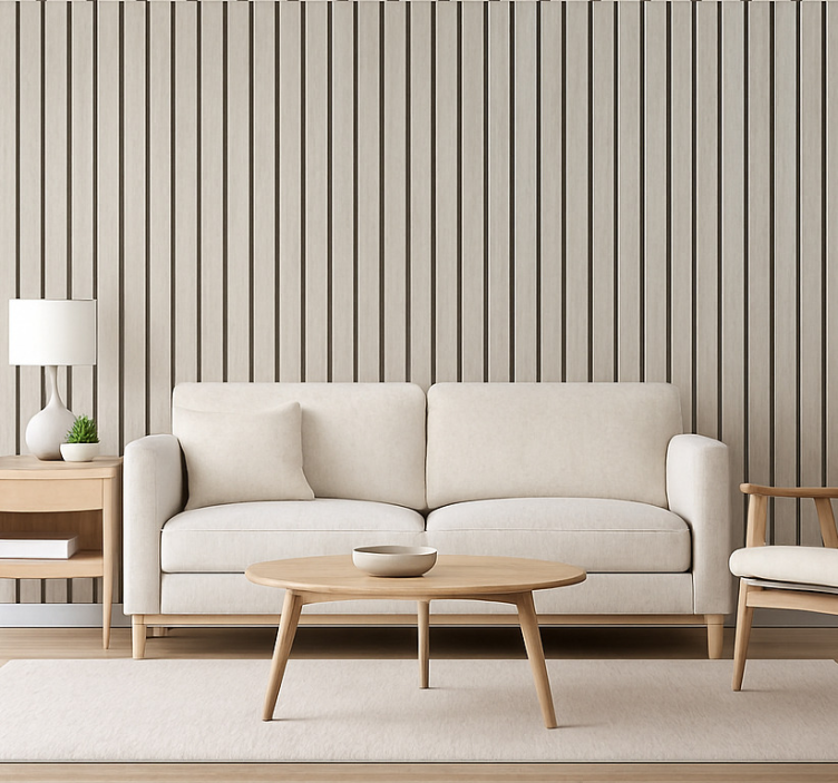 Papier peint salon design bois gris clair - TenStickers