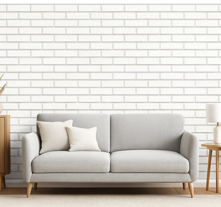 Papier peint salon design brique blanche - TenStickers