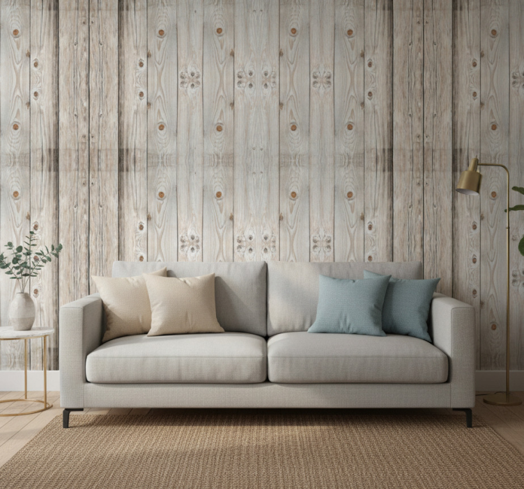 Papier peint salon effet bois de pin blanc - TenStickers