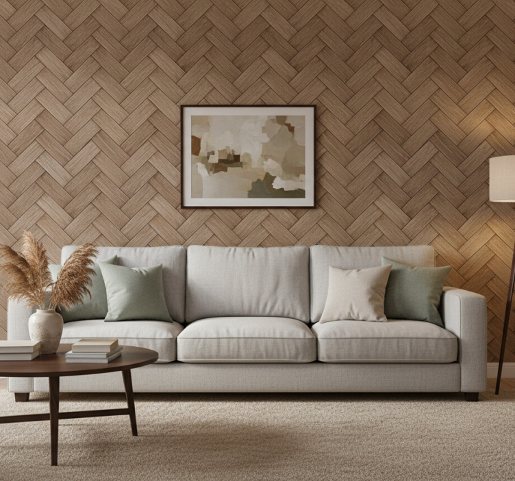 Papier peint salon effet bois tressé - TenStickers