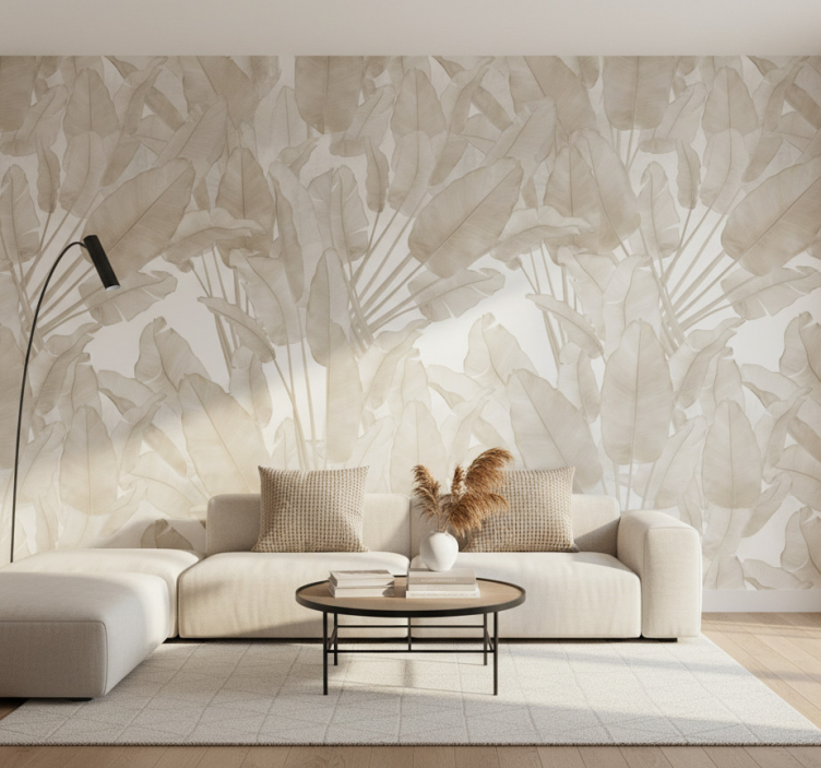 Papier peint salon feuille de banane beige - TenStickers