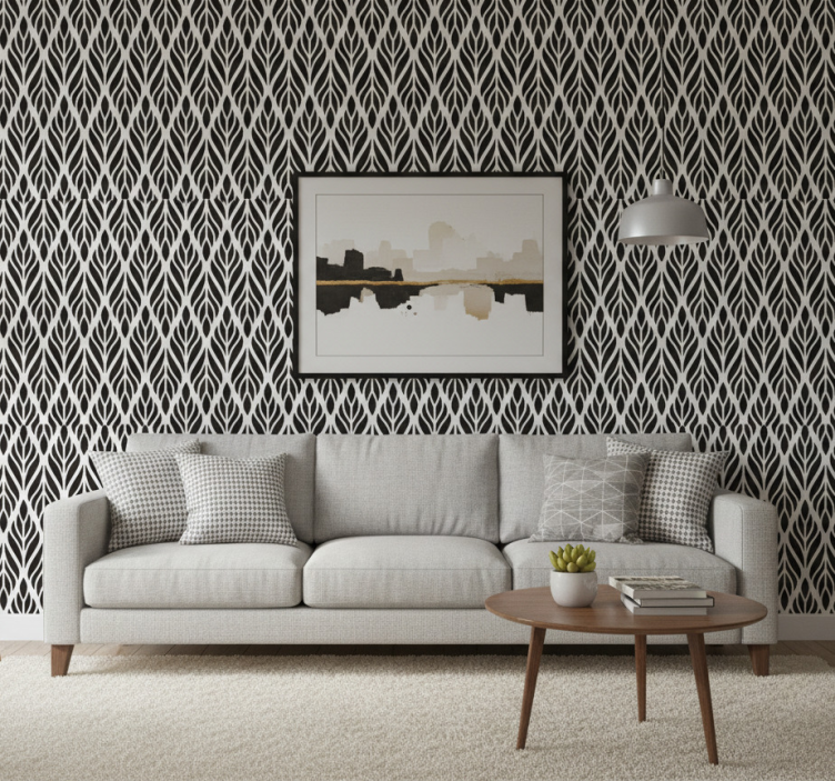 Papier peint salon feuilles noires élégantes - TenStickers