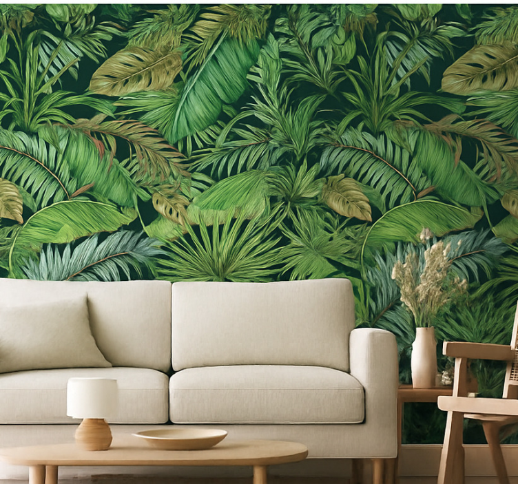 Papier peint salon feuilles tropicales jungle - TenStickers