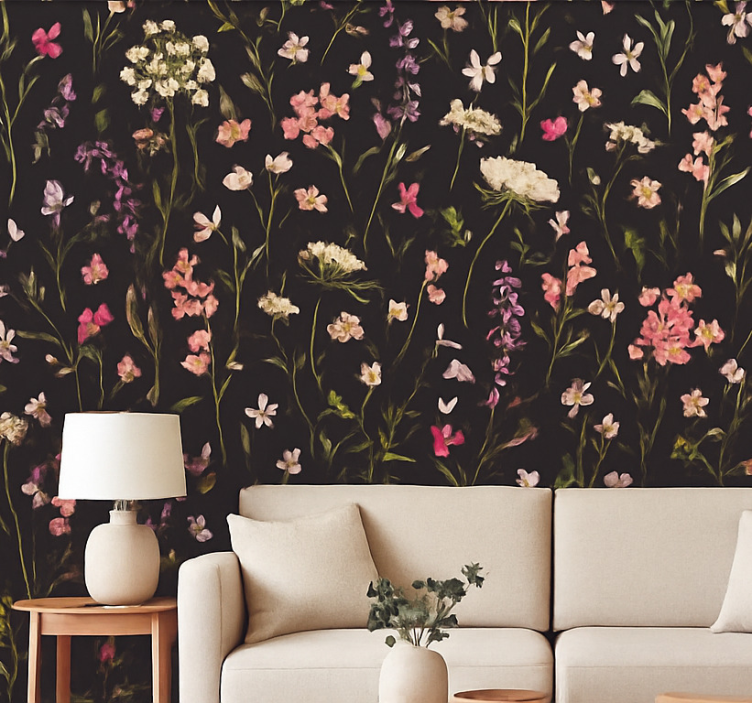 Papier peint salon fleurs de printemps sombres - TenStickers