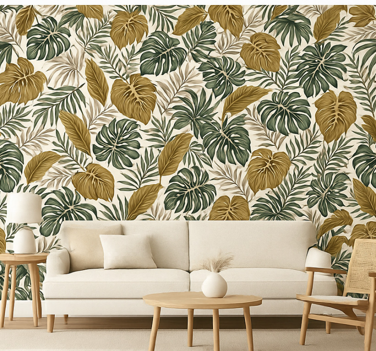 Papier peint salon fleurs neutres - TenStickers