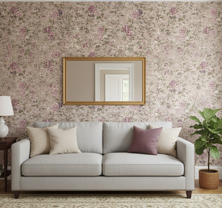 Papier peint salon floral vintage violet - TenStickers