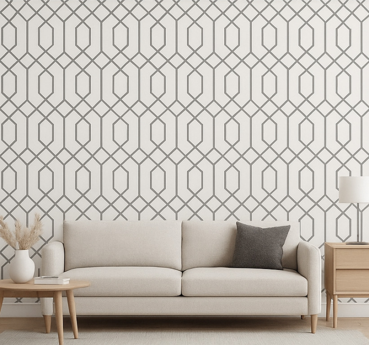 Papier peint salon géométrique gris - TenStickers
