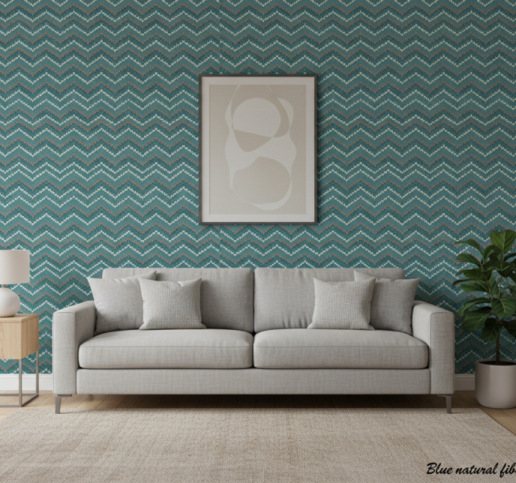 Papier peint salon imitation fibre naturelle bleue - TenStickers