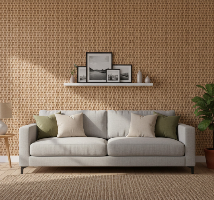 Papier peint salon imitation fibre naturelle classique - TenStickers
