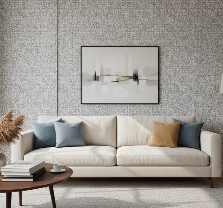 Papier peint salon imitation fibre naturelle tons gris - TenStickers