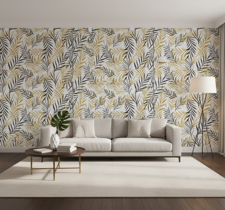 Papier peint salon imprimé feuillage jungle glamour - TenStickers