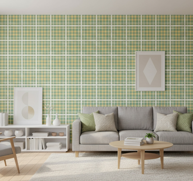 Papier peint salon motif carreaux textile - TenStickers
