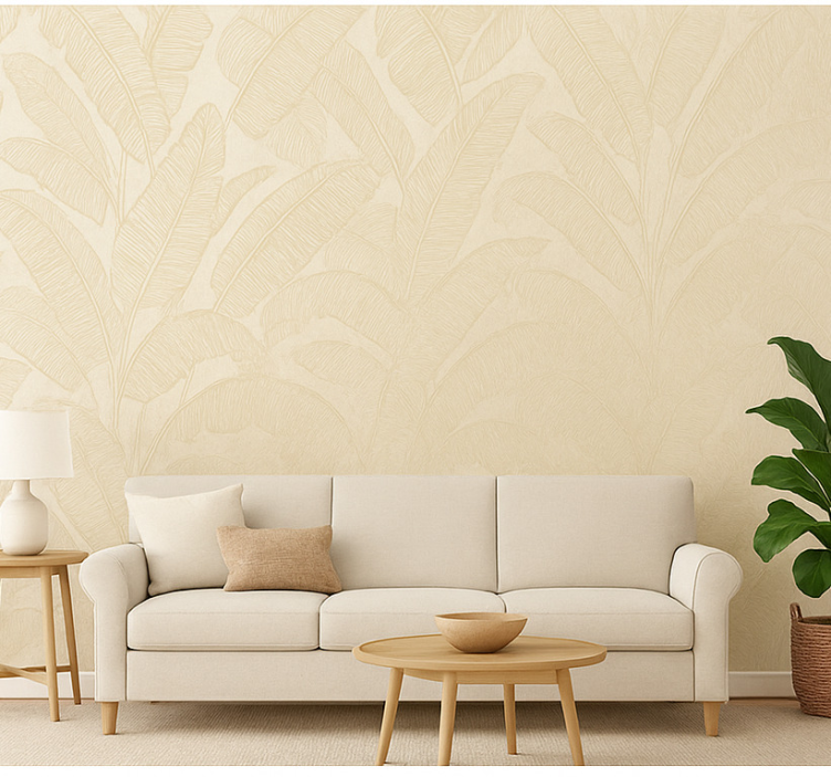 Papier peint salon motif feuilles de bananier beige - TenStickers