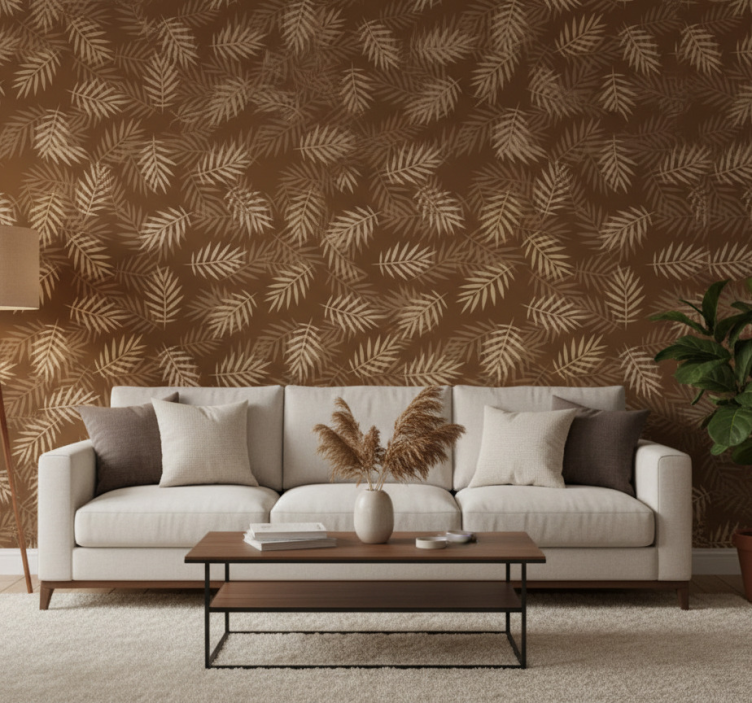 Papier peint salon motif feuilles naturelles - TenStickers