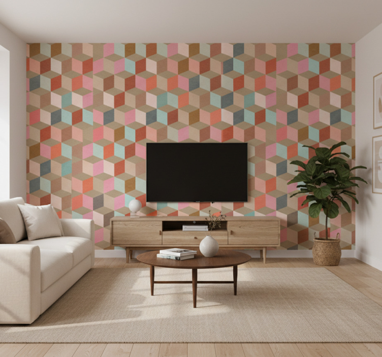 Papier peint salon motif géométrique pastel kraft - TenStickers